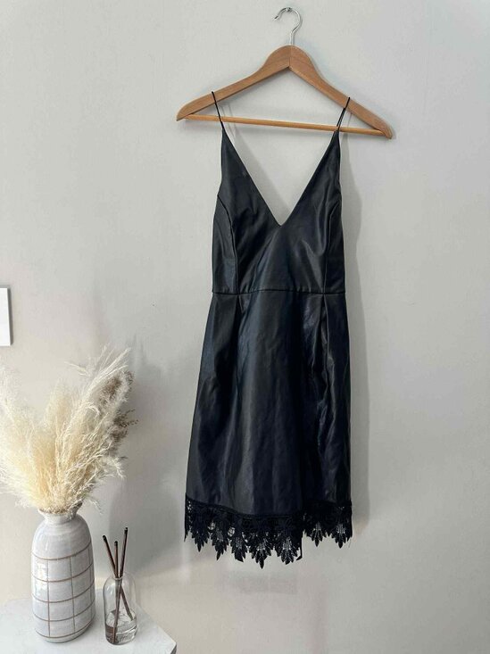 Topshop Black Satin Slip Dress with Lace Trim, Size 10 - Picture 2 of 7
